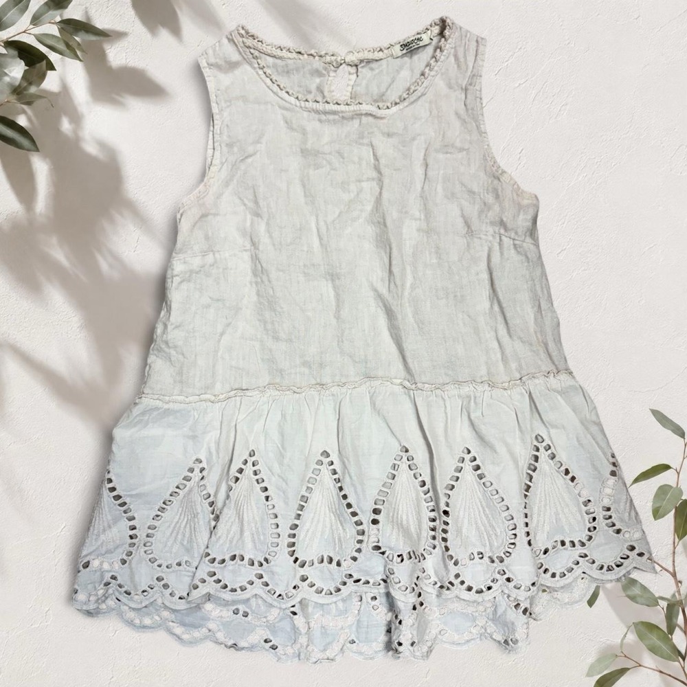 Spazio Chic Italy Cream Eyelet Scalloped Lace Trim Tunic Dress Large